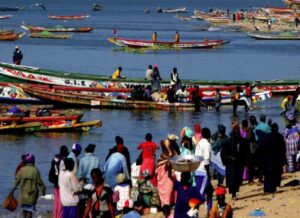 fishers and boats at Beach in Senegal