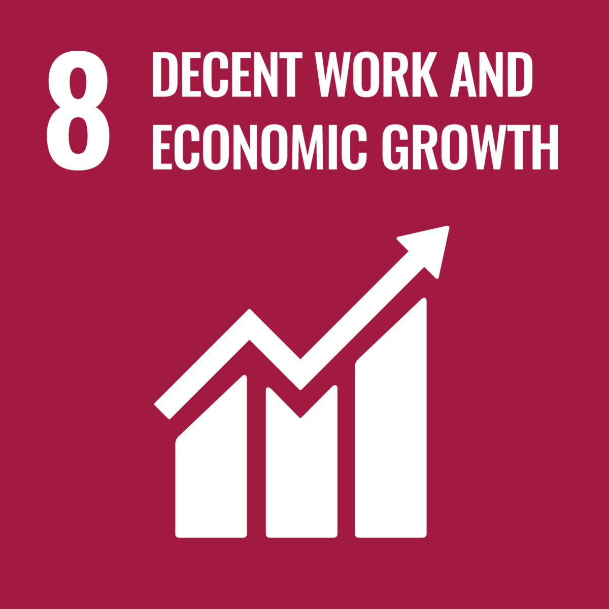 Logotipo del Objetivo de Desarrollo Sostenible 8 de las Naciones Unidas: Trabajo decente y crecimiento económico