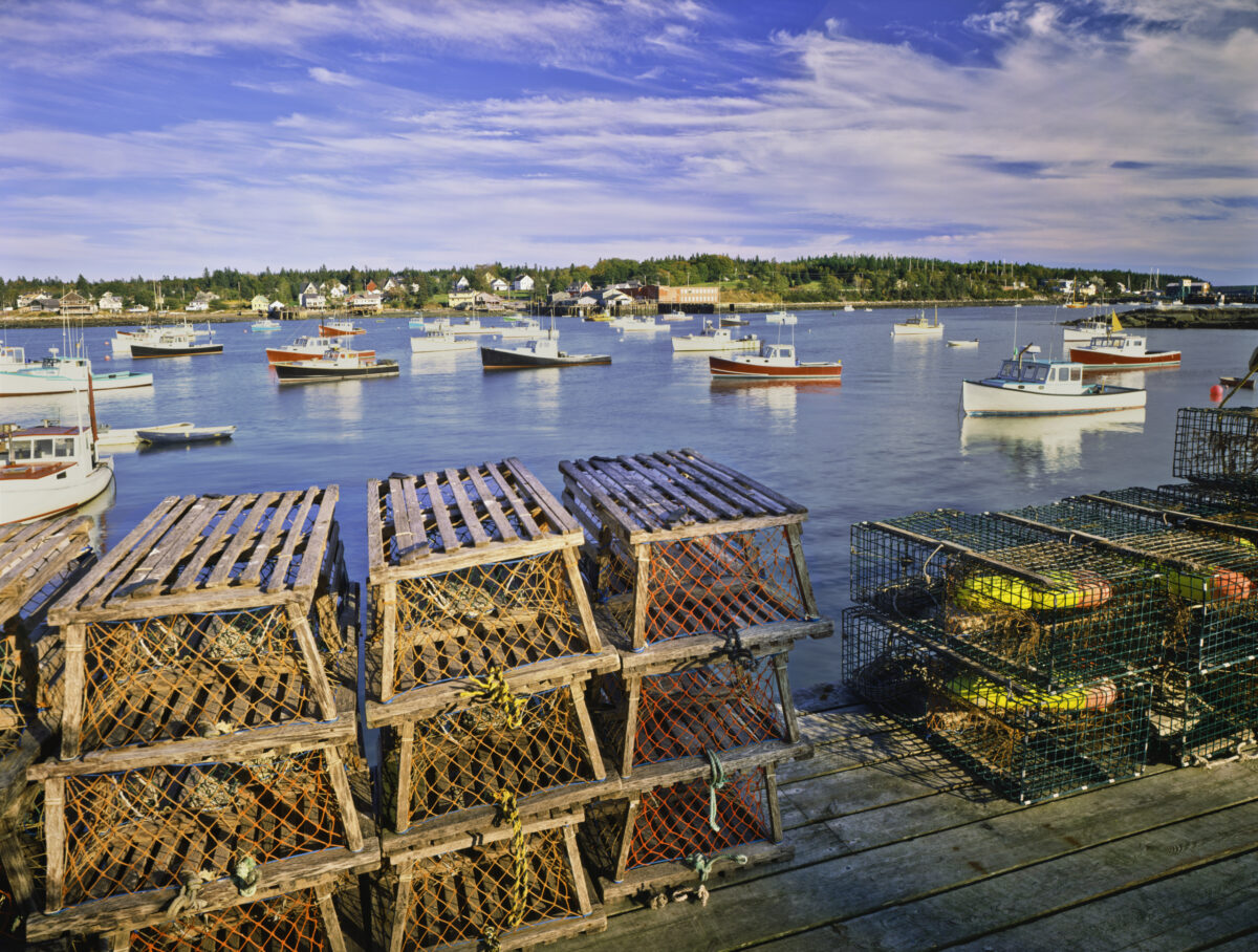 Maine fishing village lobster traps