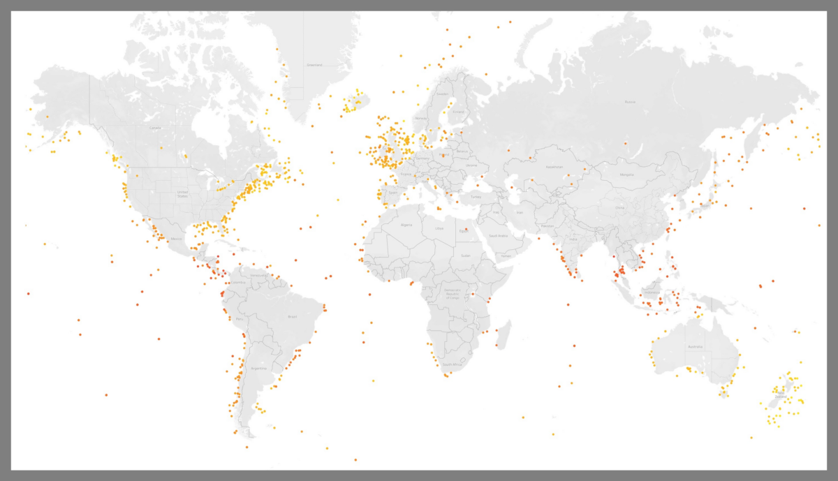Mapa de indicadores de riesgo en materia de derechos humanos de las métricas sobre productos del mar