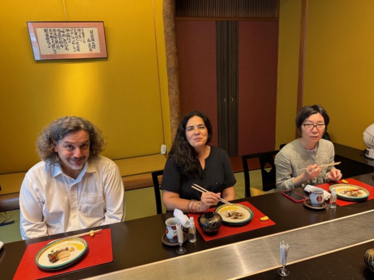 Jim Cannon, Mercedes Mendoza, and Mio Uchida at a lunch table during the 2024 Tokyo Sustainable Seafood Summit