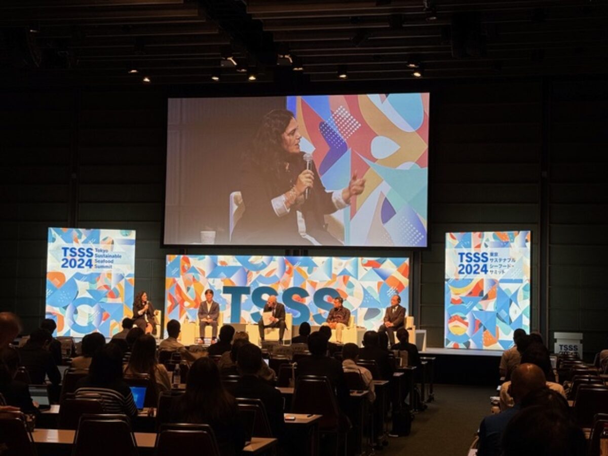 SFP Deputy Markets Director/Advisory Services Director Mercedes Mendoza speaking at a panel session at the 2024 Tokyo Sustainable Seafood Summit