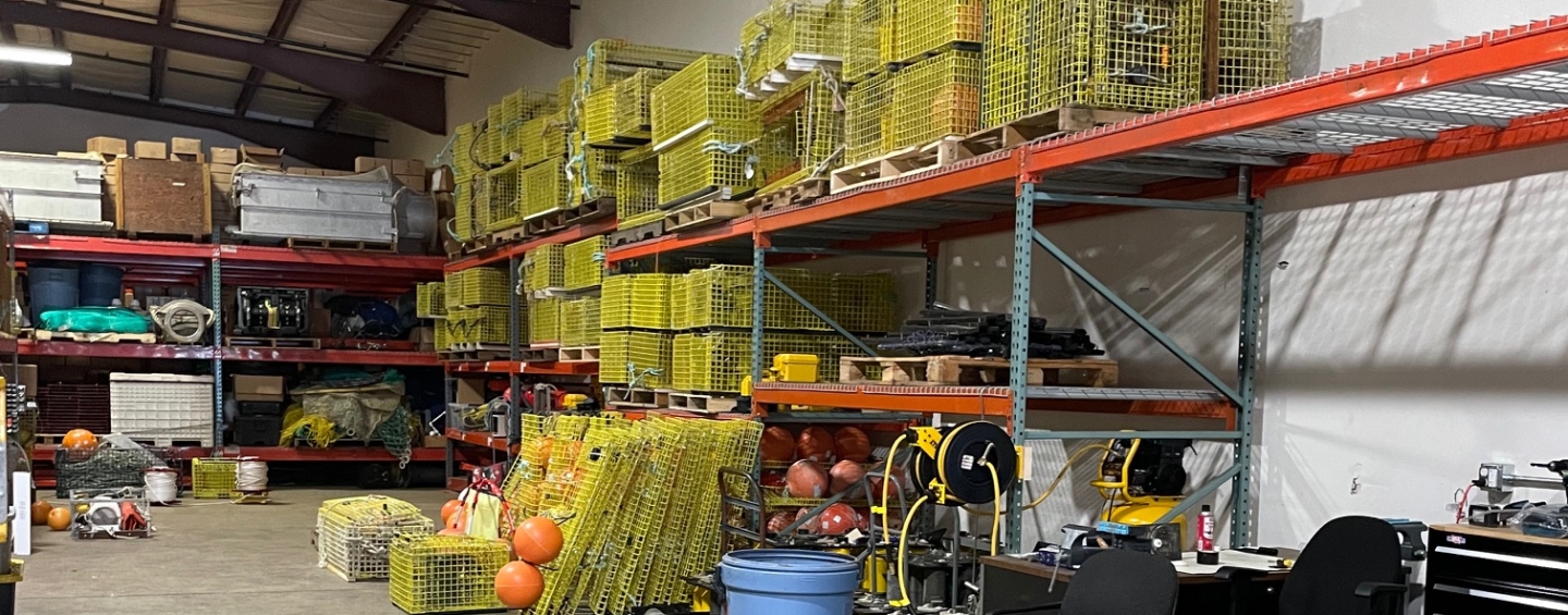 Shelves full of fishing gear at the Northeast Fisheries Science Center Gear Lending Library