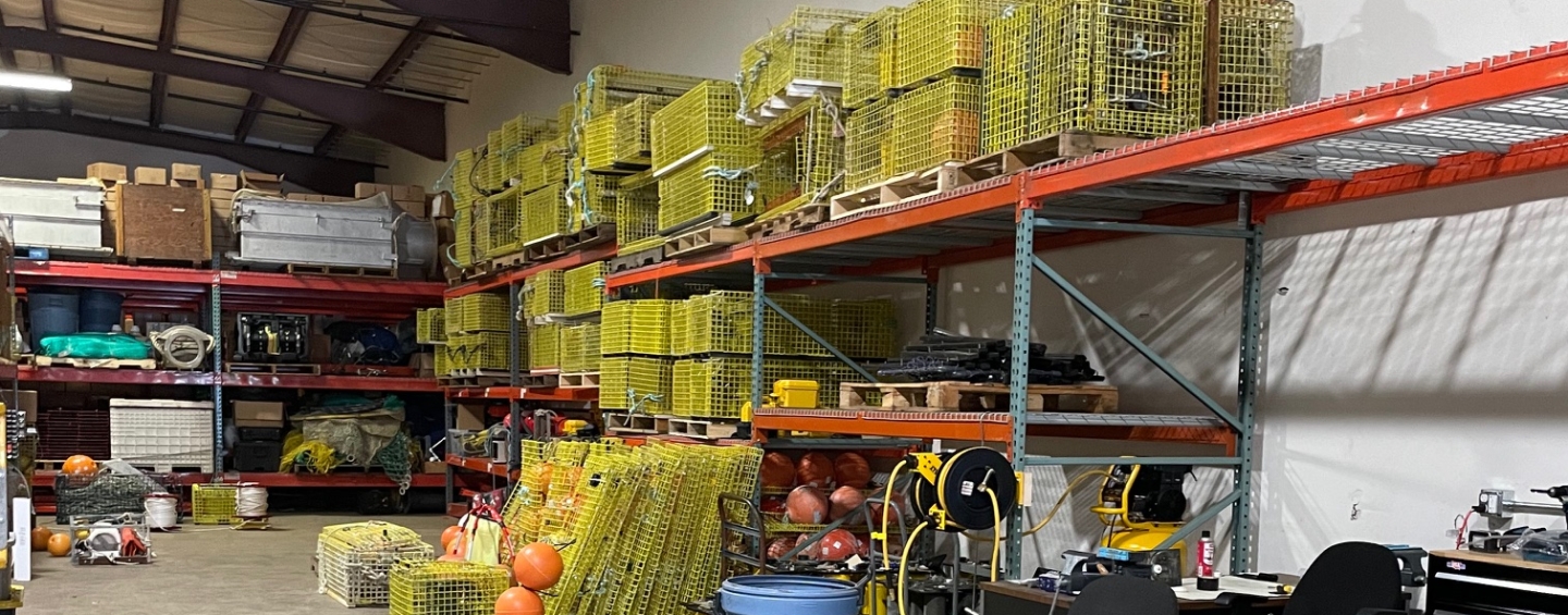 Shelves full of fishing gear at the Northeast Fisheries Science Center Gear Lending Library