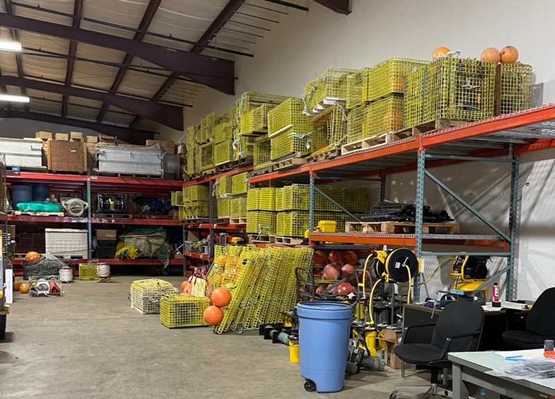 Shelves full of fishing gear at the Northeast Fisheries Science Center Gear Lending Library