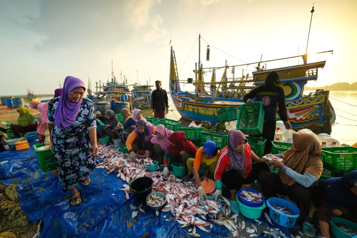 Women at a fish market in Java, Indonesia