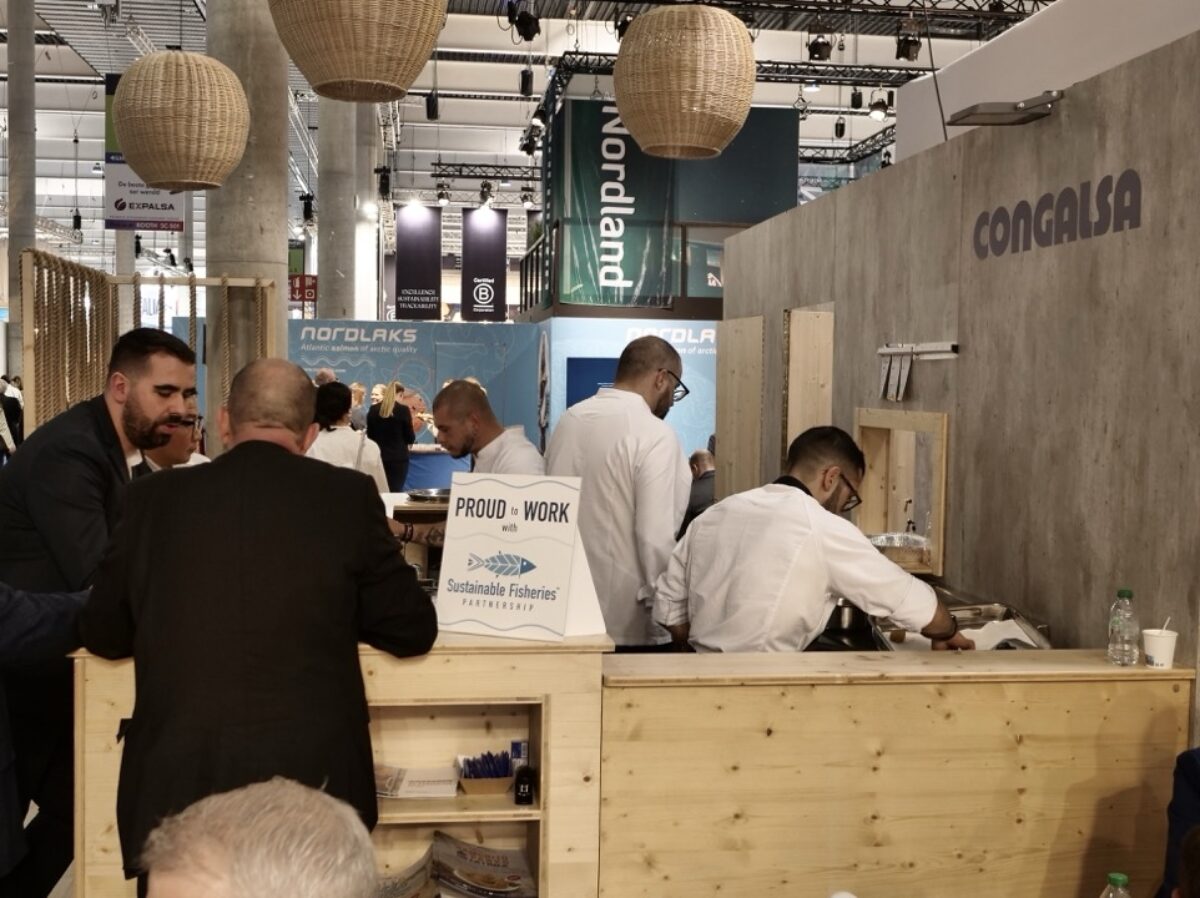 Proud to Work with SFP Sign displayed at the booth of Congalsa at Seafood Expo Global 2025