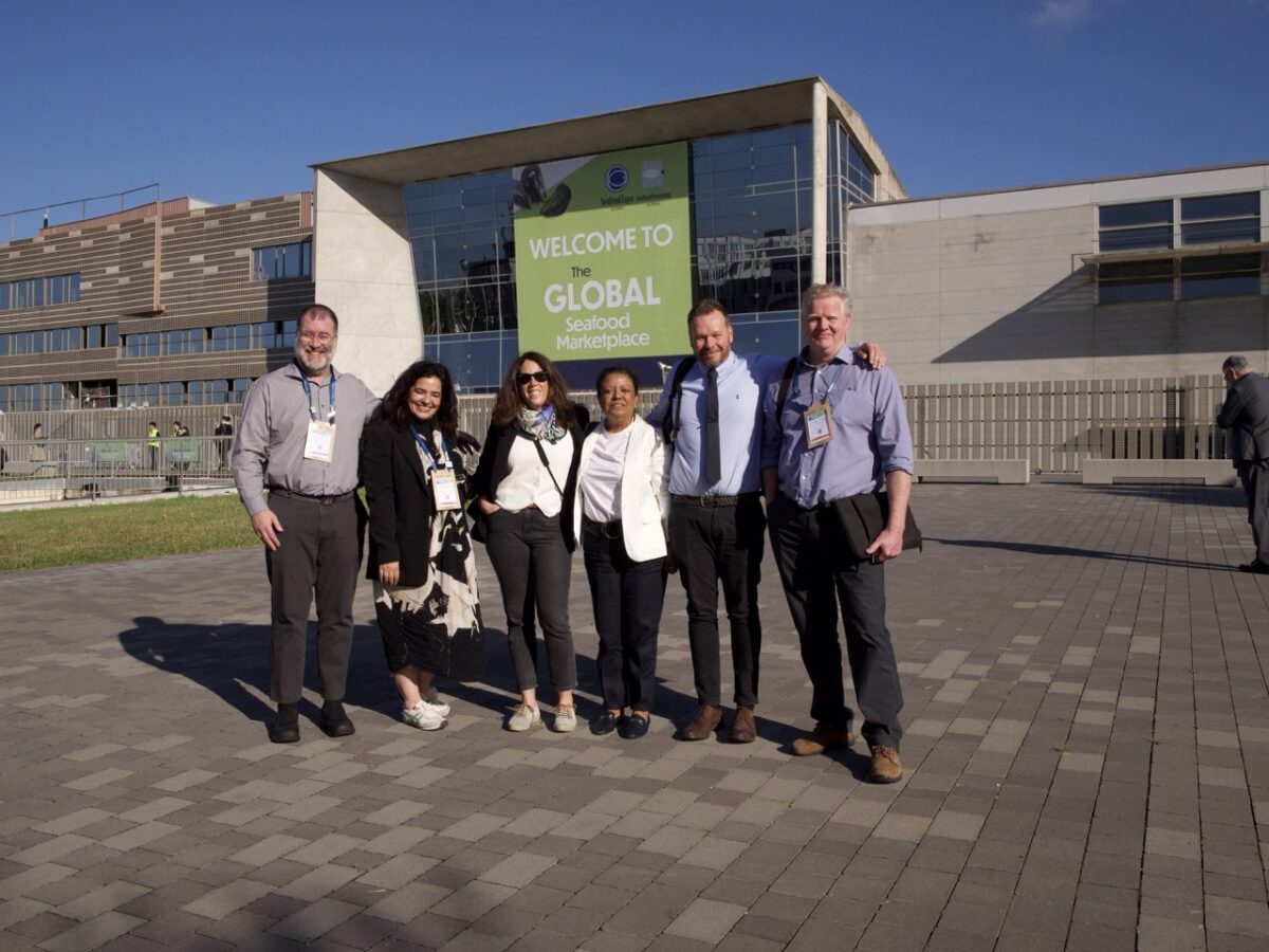 SFP staff outside the Fira Barcelona convention center at Seafood Expo Global 2025