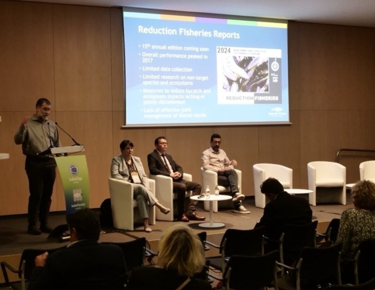 Panelists discussing ecosystem-based management of forage fisheries at Seafood Expo Global