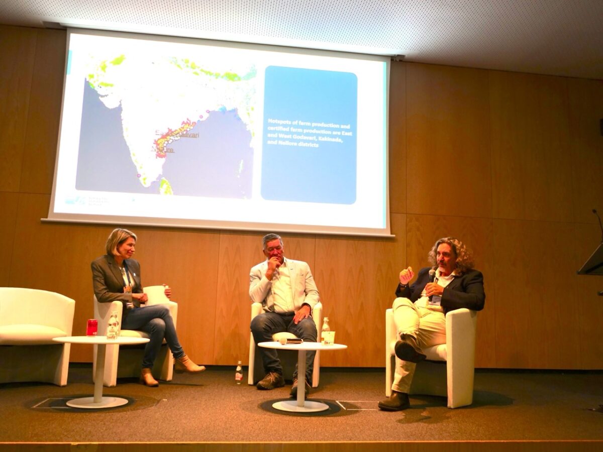 Barbara Janker, Chris Ninnes, and Jim Cannon sitting together on a stage at Seafood Expo Global 2025