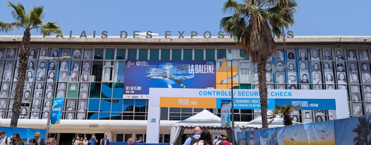 View from outside the conference center at the 2025 UN Oceans Conference in Nice, France