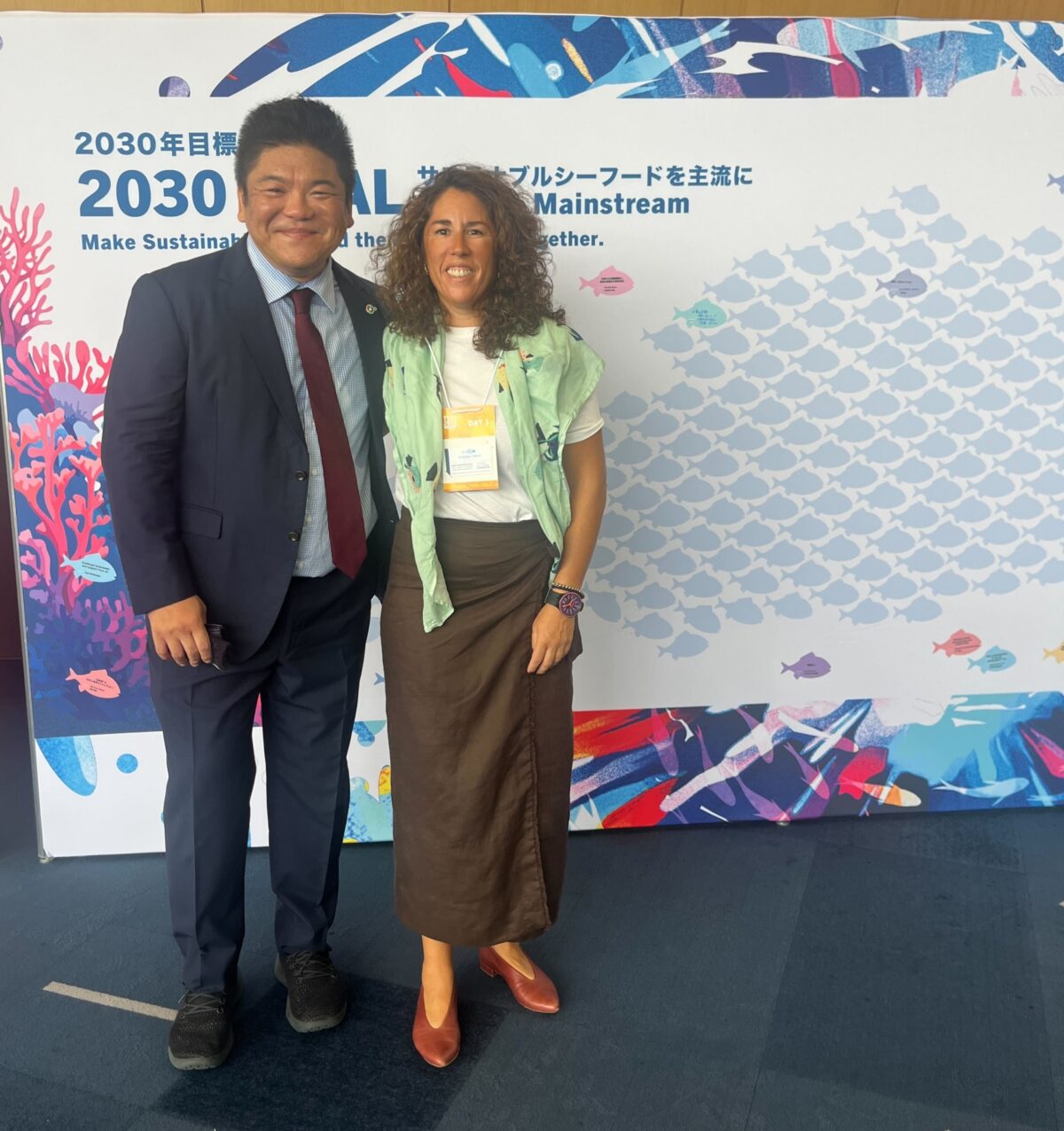 Wakao Hanaka of Seafood Legacy and SFP Supply Chain Roundtable Director Carmen Gonzalez-Valles at The Sustainable Seafood Summit in Osaka 2025