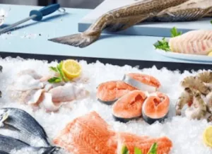 A fresh fish counter at a Migros supermarket