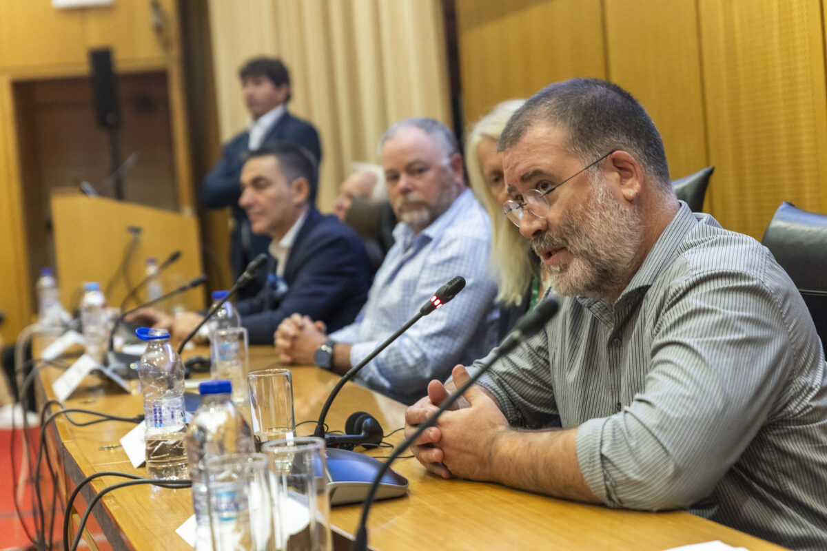 Dave Martin speaking on a panel at a workshop in Greece