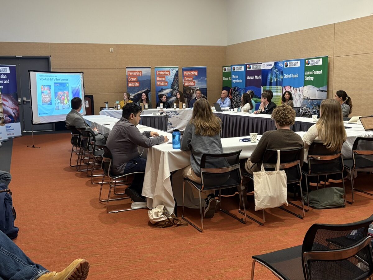 Conference room with panelists in front and audience around a table at SENA 2026