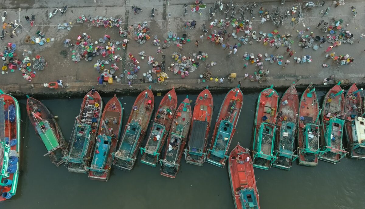 Fishing boats in Cambodia as seen from the air