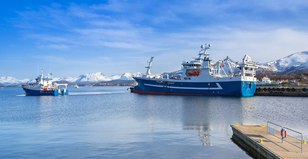 Fishing boats in harbor, Norway