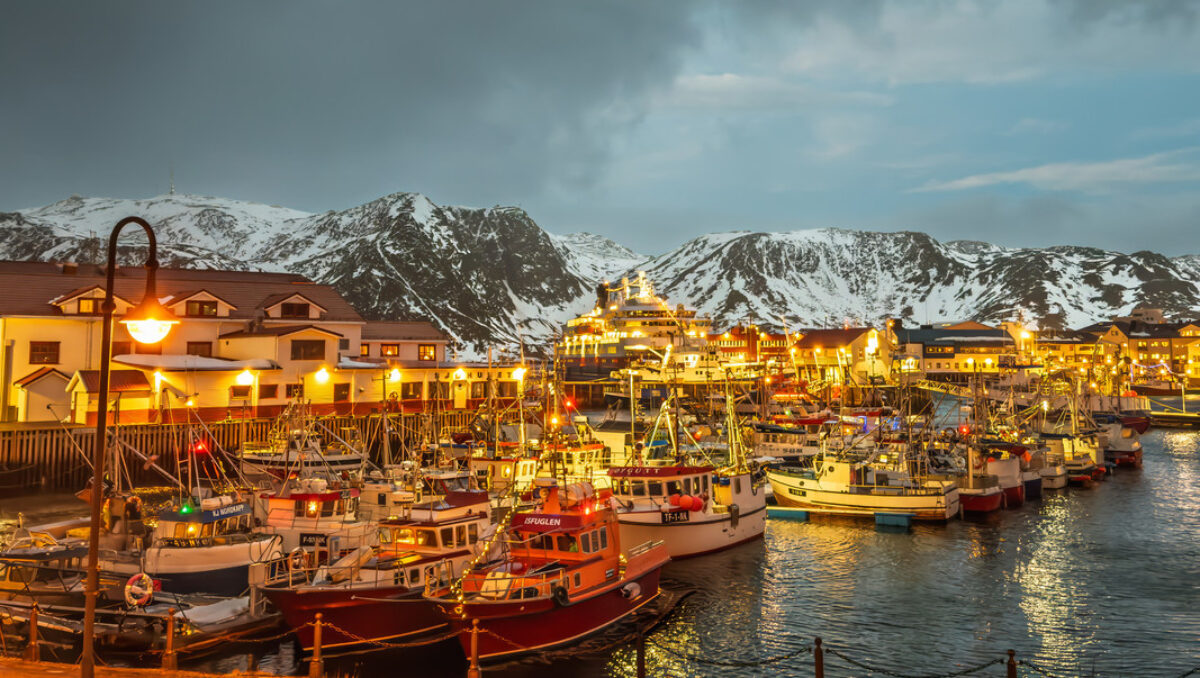 Fishing boats in the harbor in Norway