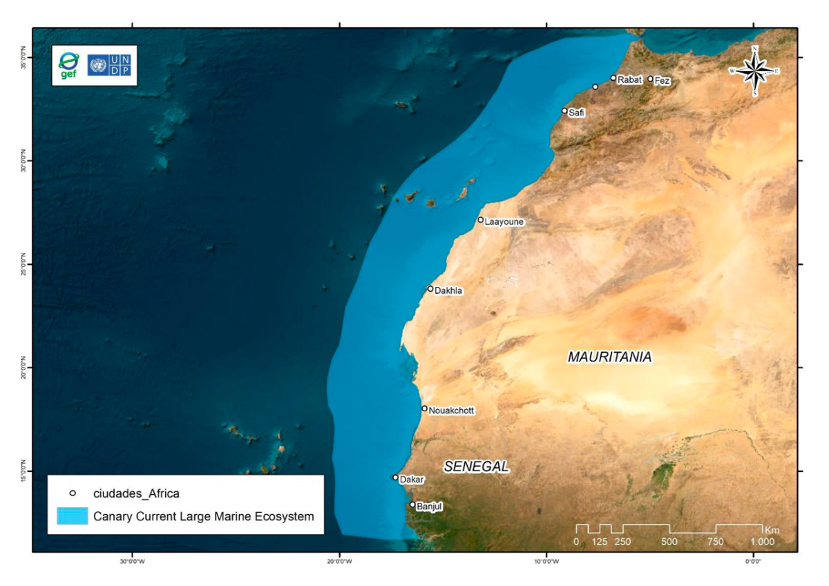 Map of the Canary Current Large Marine Ecosystem - GMC2 project