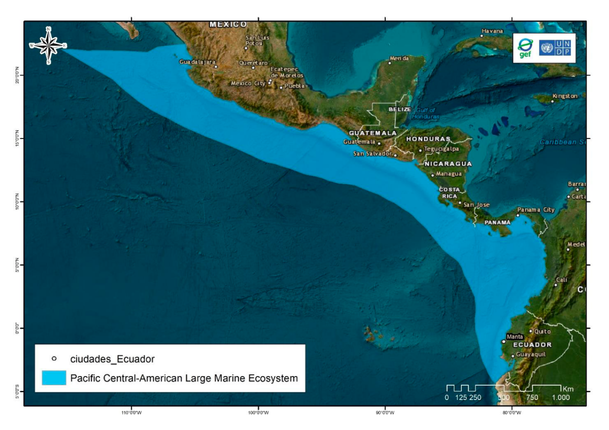 Map of the Pacific Central American Coastal Large Marine Ecosystem - GMC2 project