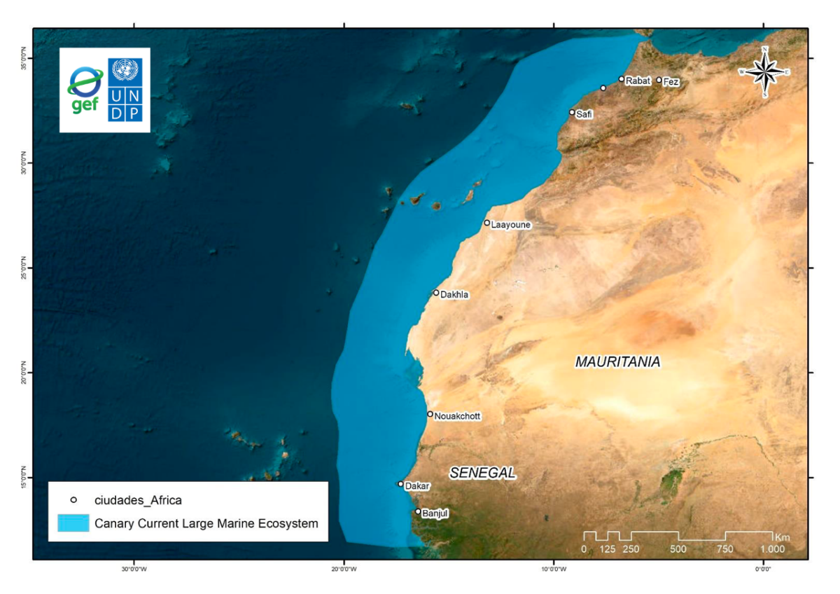 Carte du grand écosystème marin du courant des Canaries