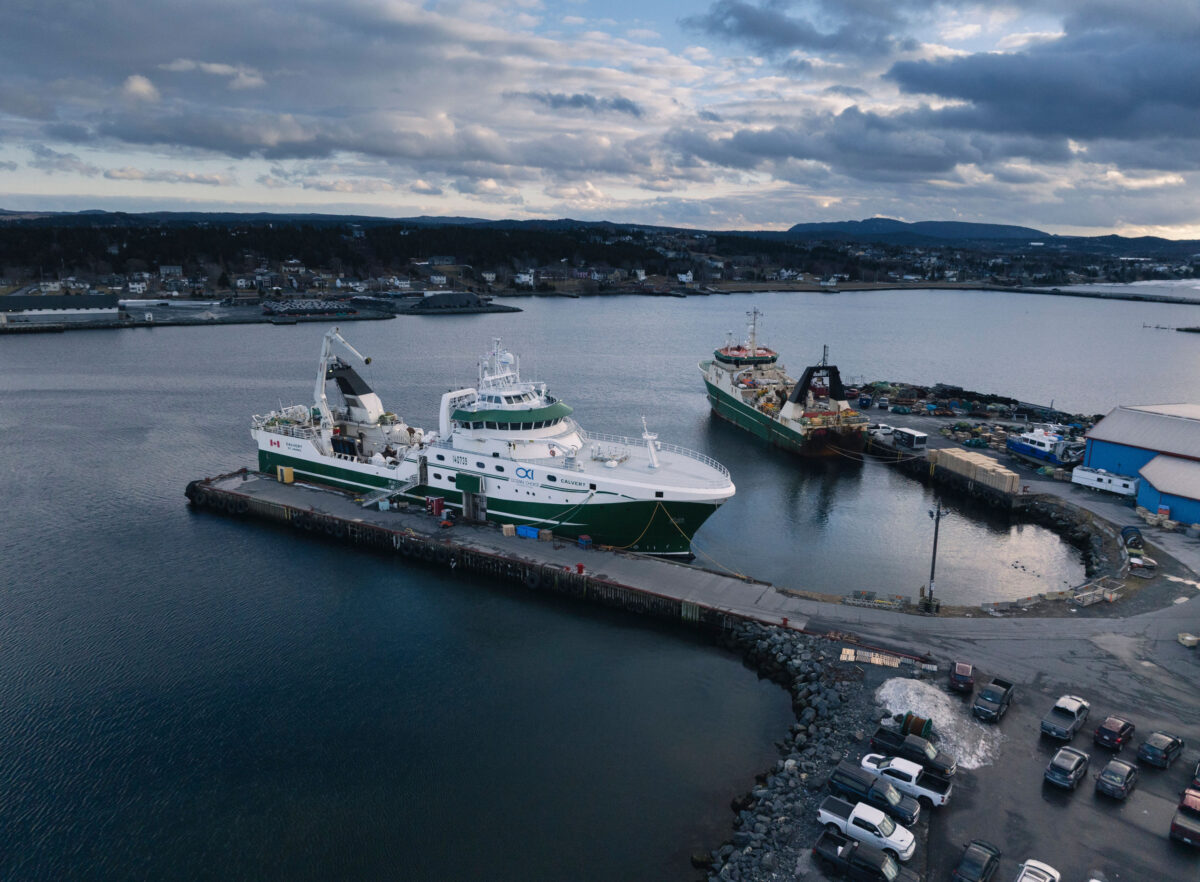 A large cod fishing vessel in port in Canada