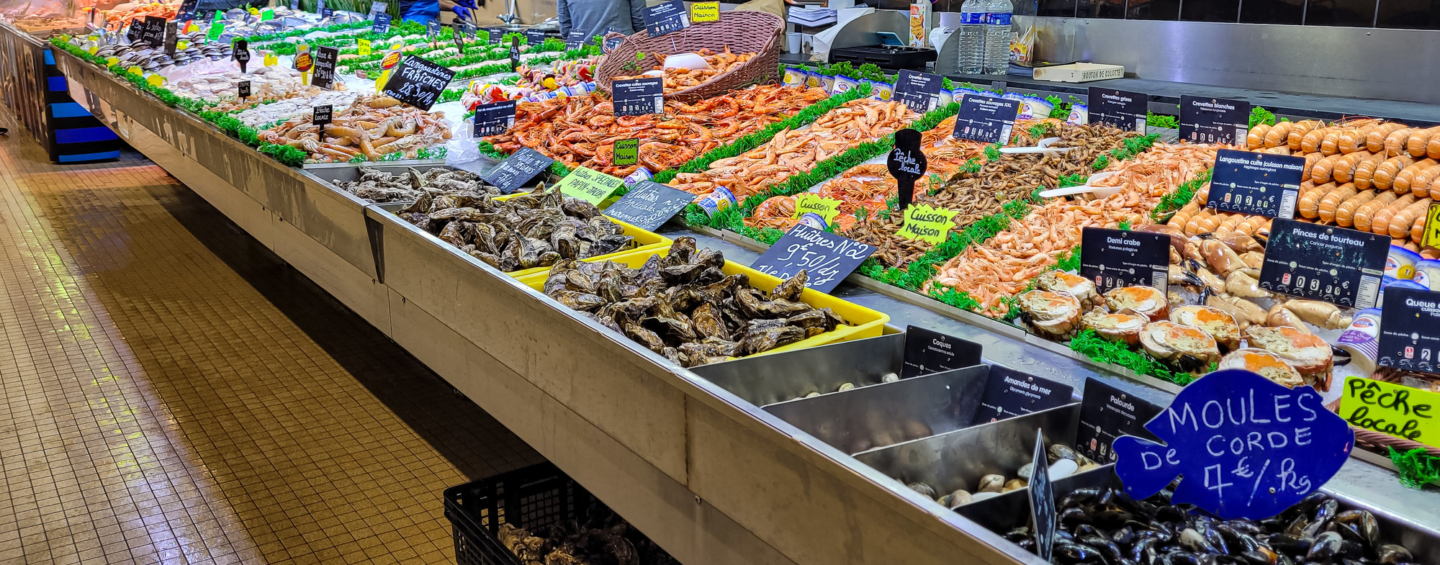 Fish counter at a market in France