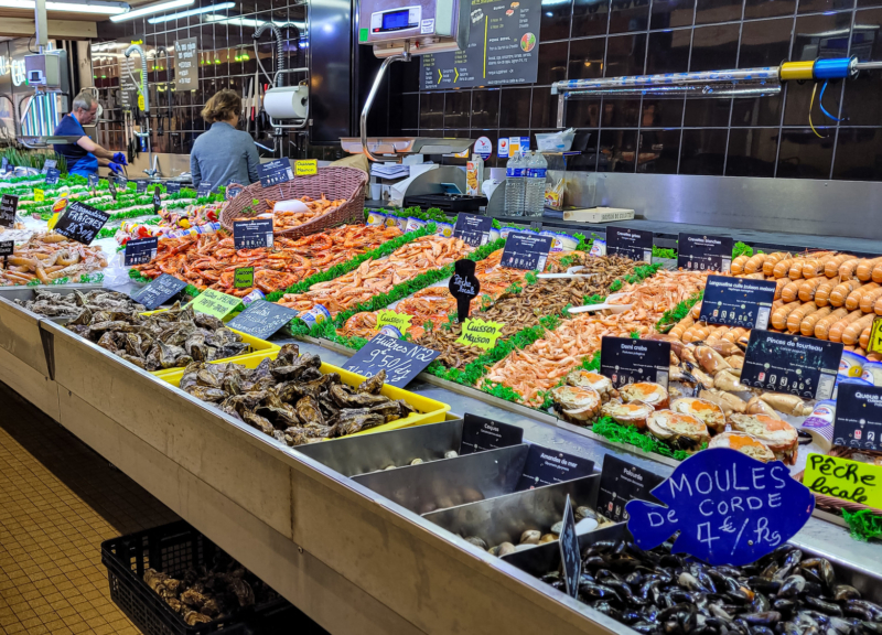 Fish counter at a market in France